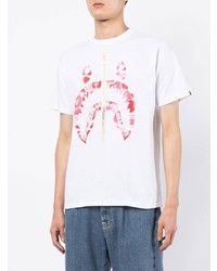 weißes bedrucktes T-Shirt mit einem Rundhalsausschnitt von A Bathing Ape