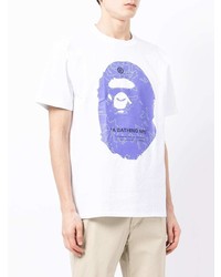 weißes bedrucktes T-Shirt mit einem Rundhalsausschnitt von A Bathing Ape