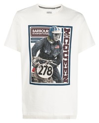 weißes bedrucktes T-Shirt mit einem Rundhalsausschnitt von Barbour International