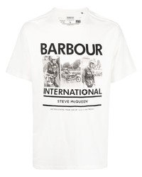 weißes bedrucktes T-Shirt mit einem Rundhalsausschnitt von Barbour International