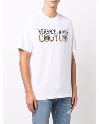 weißes bedrucktes T-Shirt mit einem Rundhalsausschnitt von VERSACE JEANS COUTURE