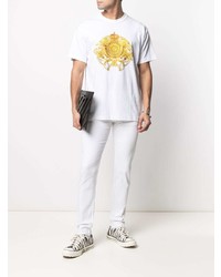 weißes bedrucktes T-Shirt mit einem Rundhalsausschnitt von VERSACE JEANS COUTURE