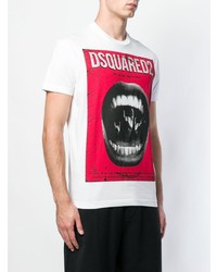 weißes bedrucktes T-Shirt mit einem Rundhalsausschnitt von DSQUARED2