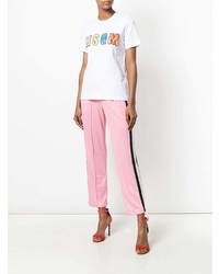 weißes bedrucktes T-Shirt mit einem Rundhalsausschnitt von MSGM