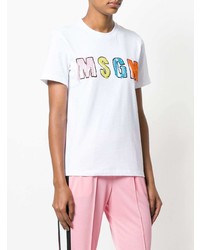 weißes bedrucktes T-Shirt mit einem Rundhalsausschnitt von MSGM