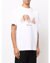 weißes bedrucktes T-Shirt mit einem Rundhalsausschnitt von Palm Angels