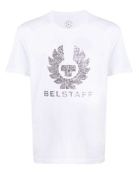 weißes bedrucktes T-Shirt mit einem Rundhalsausschnitt von Belstaff
