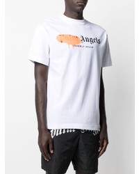 weißes bedrucktes T-Shirt mit einem Rundhalsausschnitt von Palm Angels