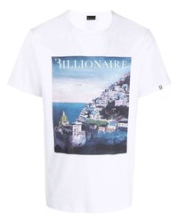 weißes bedrucktes T-Shirt mit einem Rundhalsausschnitt von Billionaire