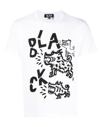 weißes bedrucktes T-Shirt mit einem Rundhalsausschnitt von Black Comme Des Garçons