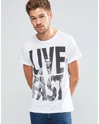 weißes bedrucktes T-Shirt mit einem Rundhalsausschnitt von Blend of America