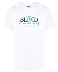weißes bedrucktes T-Shirt mit einem Rundhalsausschnitt von Blood Brother