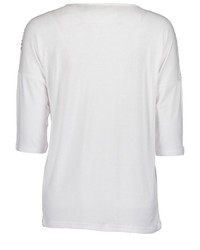 weißes bedrucktes T-Shirt mit einem Rundhalsausschnitt von blue seven