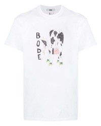 weißes bedrucktes T-Shirt mit einem Rundhalsausschnitt von Bode