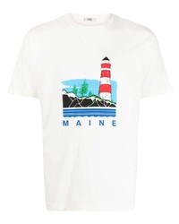 weißes bedrucktes T-Shirt mit einem Rundhalsausschnitt von Bode