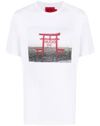 weißes bedrucktes T-Shirt mit einem Rundhalsausschnitt von BOSS HUGO BOSS