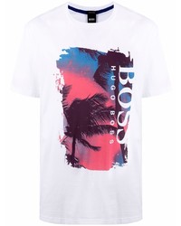 weißes bedrucktes T-Shirt mit einem Rundhalsausschnitt von BOSS HUGO BOSS