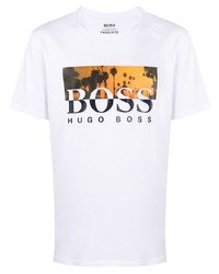 weißes bedrucktes T-Shirt mit einem Rundhalsausschnitt von BOSS