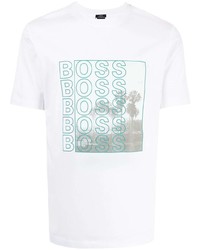 weißes bedrucktes T-Shirt mit einem Rundhalsausschnitt von BOSS