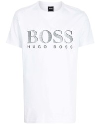 weißes bedrucktes T-Shirt mit einem Rundhalsausschnitt von BOSS