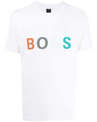 weißes bedrucktes T-Shirt mit einem Rundhalsausschnitt von BOSS