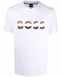 weißes bedrucktes T-Shirt mit einem Rundhalsausschnitt von BOSS