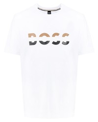 weißes bedrucktes T-Shirt mit einem Rundhalsausschnitt von BOSS