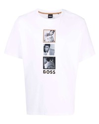 weißes bedrucktes T-Shirt mit einem Rundhalsausschnitt von BOSS