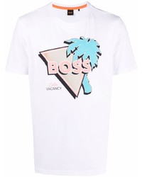 weißes bedrucktes T-Shirt mit einem Rundhalsausschnitt von BOSS