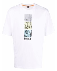 weißes bedrucktes T-Shirt mit einem Rundhalsausschnitt von BOSS