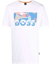 weißes bedrucktes T-Shirt mit einem Rundhalsausschnitt von BOSS