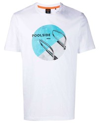 weißes bedrucktes T-Shirt mit einem Rundhalsausschnitt von BOSS