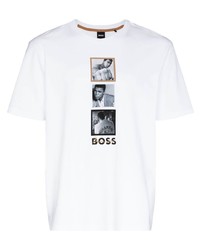 weißes bedrucktes T-Shirt mit einem Rundhalsausschnitt von BOSS