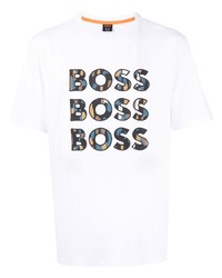 weißes bedrucktes T-Shirt mit einem Rundhalsausschnitt von BOSS