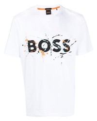 weißes bedrucktes T-Shirt mit einem Rundhalsausschnitt von BOSS