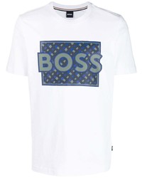 weißes bedrucktes T-Shirt mit einem Rundhalsausschnitt von BOSS
