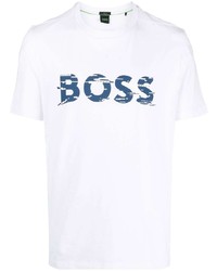 weißes bedrucktes T-Shirt mit einem Rundhalsausschnitt von BOSS