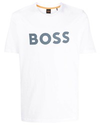 weißes bedrucktes T-Shirt mit einem Rundhalsausschnitt von BOSS