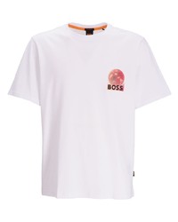 weißes bedrucktes T-Shirt mit einem Rundhalsausschnitt von BOSS