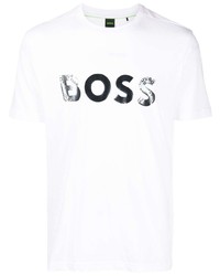 weißes bedrucktes T-Shirt mit einem Rundhalsausschnitt von BOSS