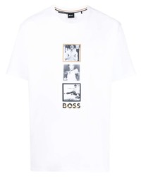 weißes bedrucktes T-Shirt mit einem Rundhalsausschnitt von BOSS