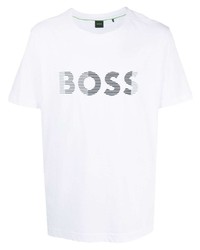 weißes bedrucktes T-Shirt mit einem Rundhalsausschnitt von BOSS