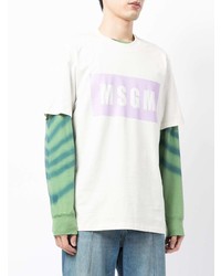 weißes bedrucktes T-Shirt mit einem Rundhalsausschnitt von MSGM