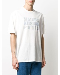 weißes bedrucktes T-Shirt mit einem Rundhalsausschnitt von MAISON KITSUNÉ