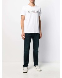 weißes bedrucktes T-Shirt mit einem Rundhalsausschnitt von Tommy Hilfiger