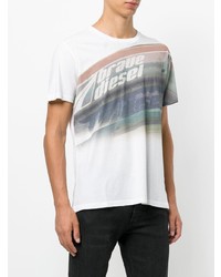 weißes bedrucktes T-Shirt mit einem Rundhalsausschnitt von Diesel