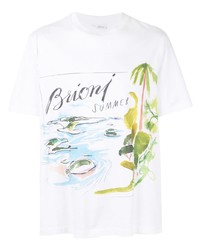 weißes bedrucktes T-Shirt mit einem Rundhalsausschnitt von Brioni