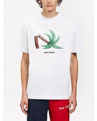 weißes bedrucktes T-Shirt mit einem Rundhalsausschnitt von Palm Angels