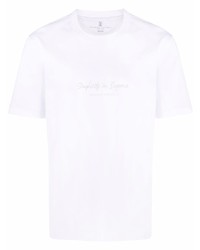 weißes bedrucktes T-Shirt mit einem Rundhalsausschnitt von Brunello Cucinelli