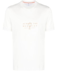 weißes bedrucktes T-Shirt mit einem Rundhalsausschnitt von Brunello Cucinelli